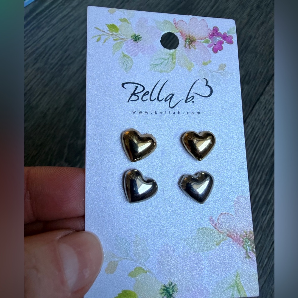 Bella Metallic Heart Stud Earrings Silver + Gold Minimalist